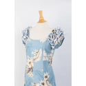 Pastel Blue Hibiscus Long Muumuu Hawaiian Dress-ruffle sleeve