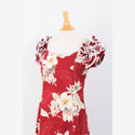 Red Hibiscus Long Muumuu Hawaiian Dress ruffle design