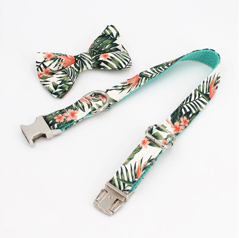 Hawaiian Palm Leaf Bow Tie for Dog | Pet Collar, Leash, Tie 3Pc Set | Green - Muumuu Outlet