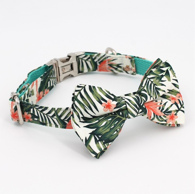 Hawaiian Palm Leaf Bow Tie for Dog | Pet Collar, Leash, Tie 3Pc Set | Green - Muumuu Outlet