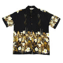 Hibiscus and Leafy Jungle Rayon Hawaiian Shirt | Black - Muumuu Outlet