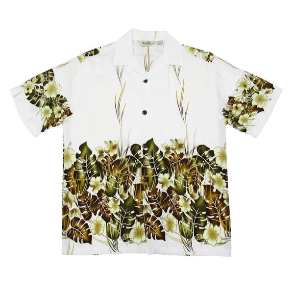 White Leafy Jungle Rayon Hawaiian Shirt | White - Muumuu Outlet