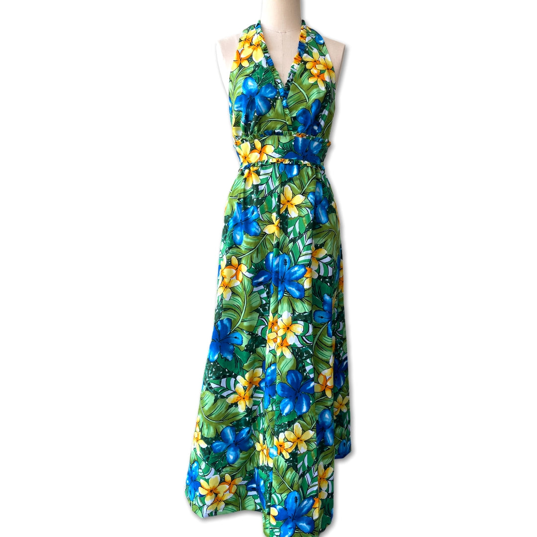 Tropical Hawaiian Flower Dress | Blue 5204