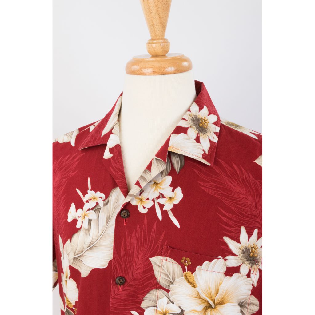 Hibiscus print aloha shirts red matching