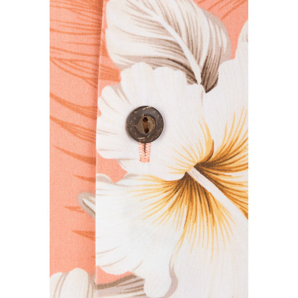 Matching Hibiscus Print Cotton Aloha Shirt - Peach, Red, Navy, Blue