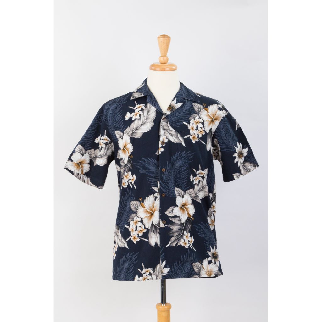 Hibiscus print aloha shirts Navy Blue matching available