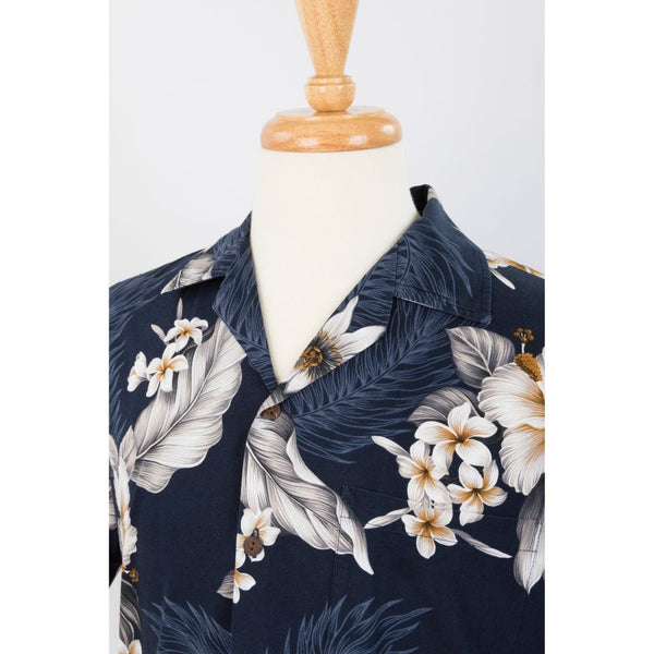 Hibiscus print aloha shirts Navy Blue matching available