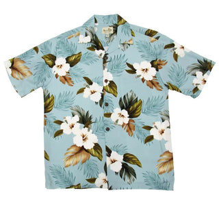 Pastel Blue Hibiscus Print Aloha Shirt | Blue - Muumuu Outlet