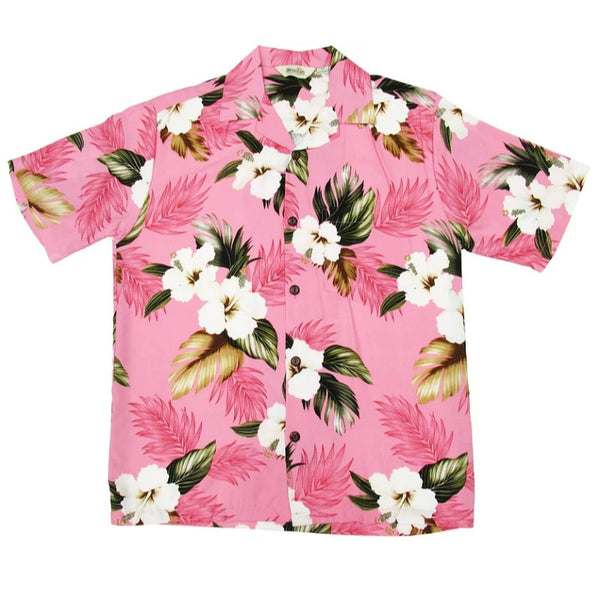 Light Pink Hibiscus Print Aloha Shirt | Pink - Muumuu Outlet