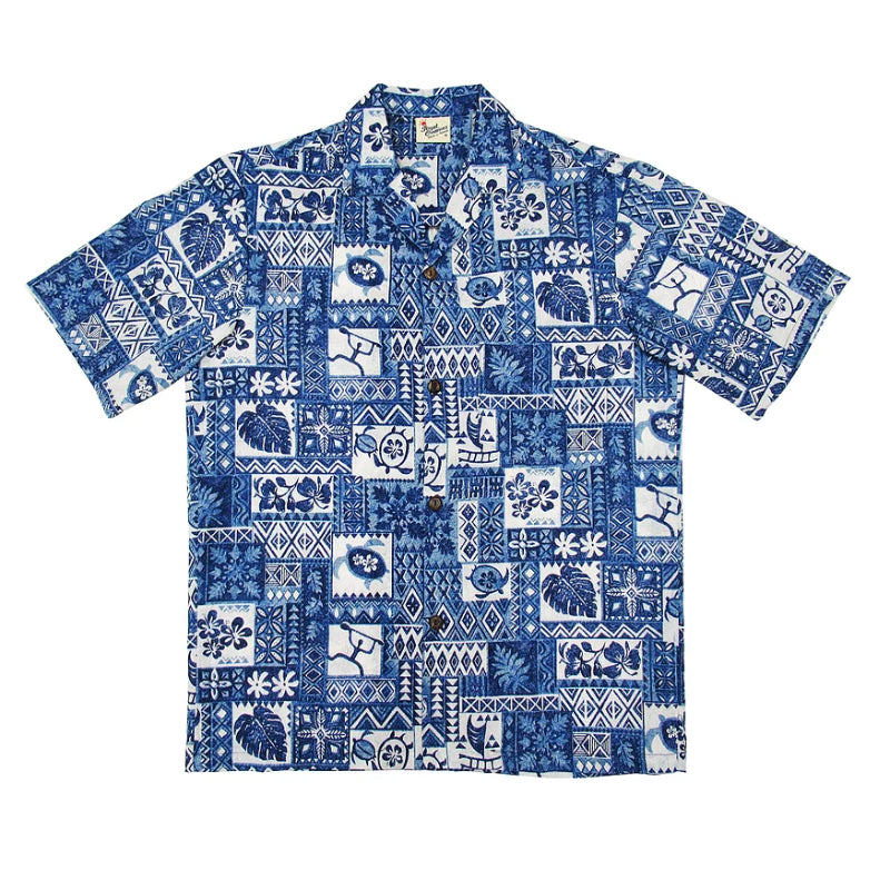 Hawaiian Motif Aloha Shirt | Blue, Green, Red - Muumuu Outlet