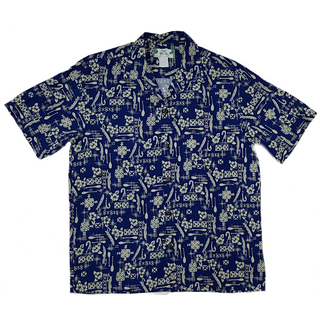 Retro Hawaiian Motif Aloha Shirt | Navy - Muumuu Outlet