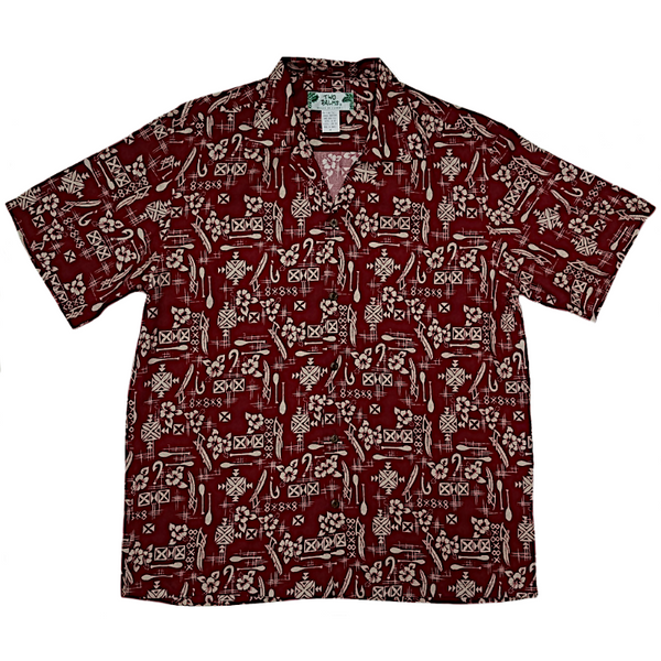 Retro Hawaiian Motif Aloha Shirt | Dark Red - Muumuu Outlet