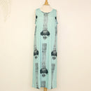 Sabado Design Sleeveless A Line Dress - Navy Tree on Light Blue - Muumuu Outlet