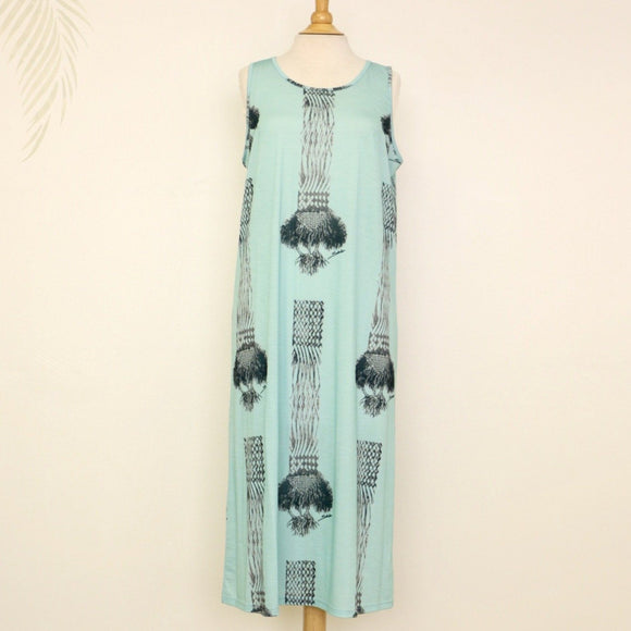 Sabado Design Sleeveless A Line Dress - Navy Tree on Light Blue - Muumuu Outlet