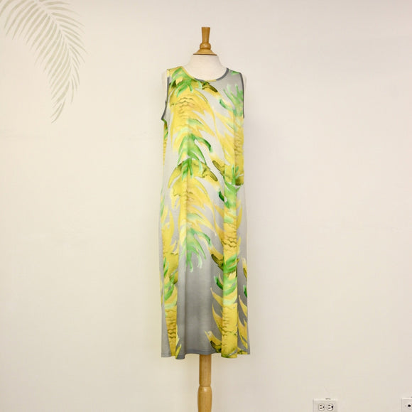 Sabado Design Sleeveless A Line Dress, Yellow Torch Ginger on Gray - Muumuu Outlet