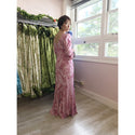 Pink Banana Leaf Rayon Long Hawaiian Dress - Muumuu Outlet