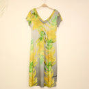 Sabado Design Short Sleeve Swing Dress, Yellow Torch Ginger on Gray - Muumuu Outlet