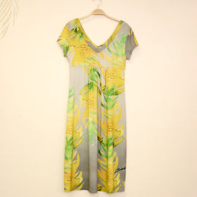 Sabado Design Short Sleeve Swing Dress, Yellow Torch Ginger on Gray - Muumuu Outlet