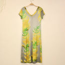 Sabado Design Short Sleeve Swing Dress, Yellow Torch Ginger on Gray - Muumuu Outlet