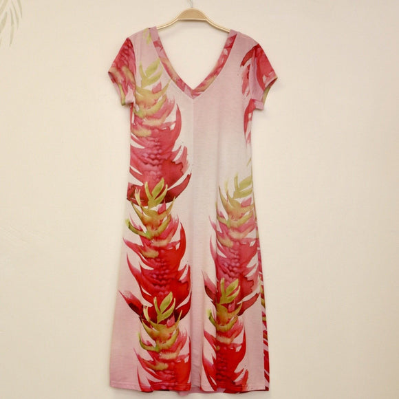 Sabado Design Short Sleeve Swing Dress - Red Torch Ginger on Light Pink - Muumuu Outlet