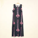 Sabado Design Sleeveless A Line Dress - Pink Tree on Black - Muumuu Outlet