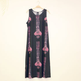 Sabado Design Sleeveless A Line Dress - Pink Tree on Black - Muumuu Outlet