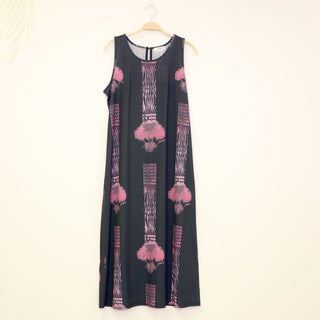 Sabado Design Sleeveless A Line Dress - Pink Tree on Black - Muumuu Outlet