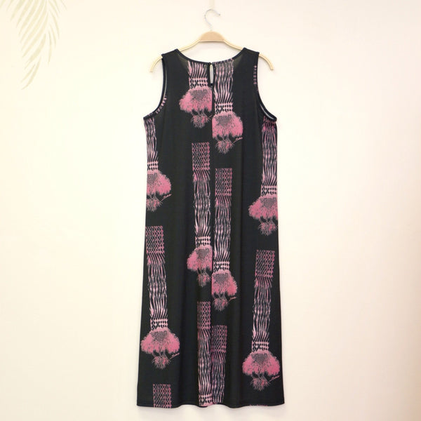 Sabado Design Sleeveless A Line Dress - Pink Tree on Black - Muumuu Outlet