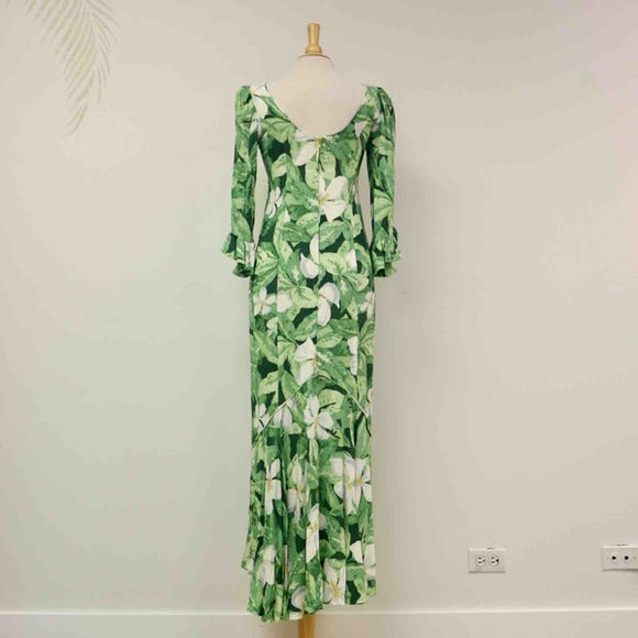 Plumeria Green Rayon Long Dress - Muumuu Outlet