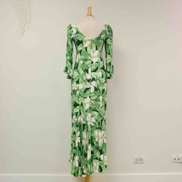 Plumeria Green Rayon Long Dress - Muumuu Outlet