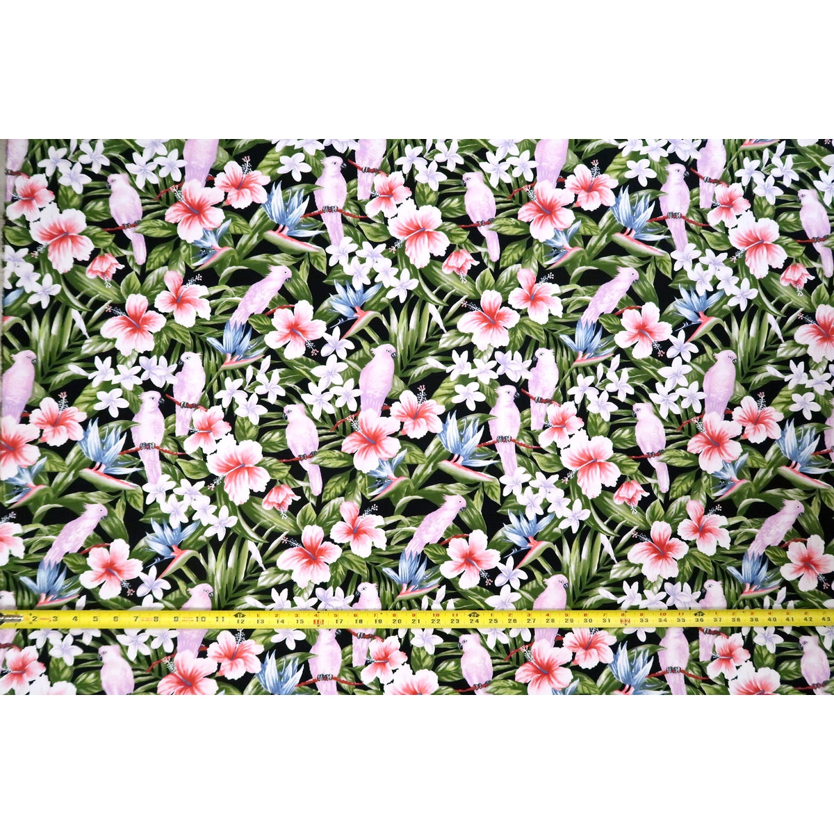 Tropical Birds Print Fabric | Black - Muumuu Outlet