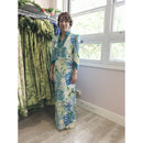 Green Mandarin Collar Monstera Leaf Hawaiian Dress | Plus Size - Muumuu Outlet