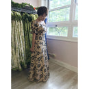 Half Sleeve Beige Hibiscus Hawaiian Dress - Muumuu Outlet