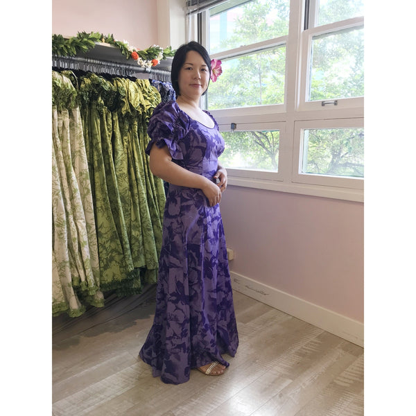 Purple Half Sleeve Hibiscus Dress | Purple - Muumuu Outlet