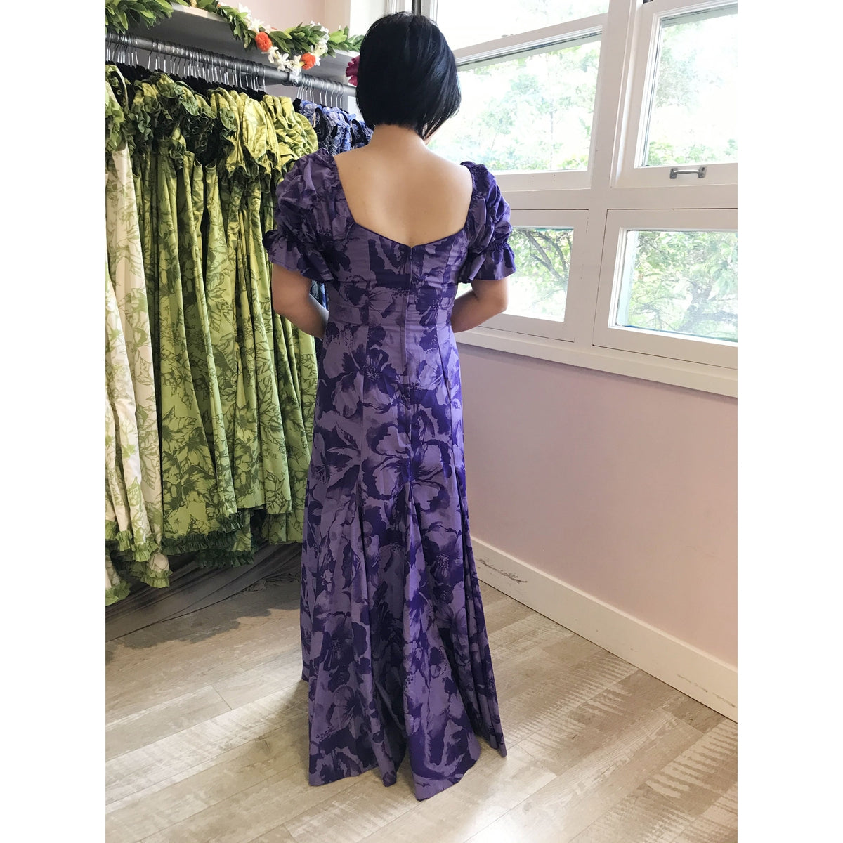 Purple Half Sleeve Hibiscus Dress | Purple - Muumuu Outlet