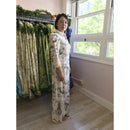 White Velvet Trim Mandarin Collar Hibiscus Dress 