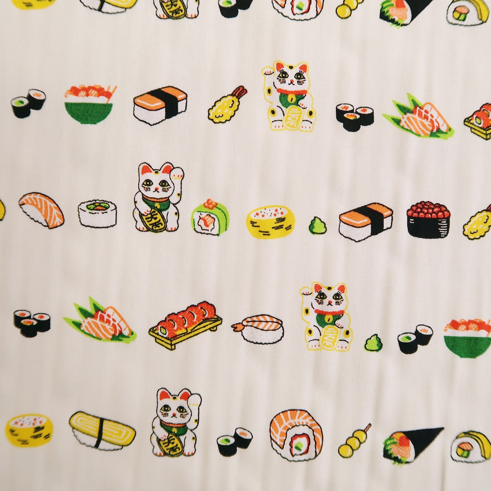 Buy cream Maneki Neko Cats and Sushi Unique Gift Wrapping Fabric-Pink