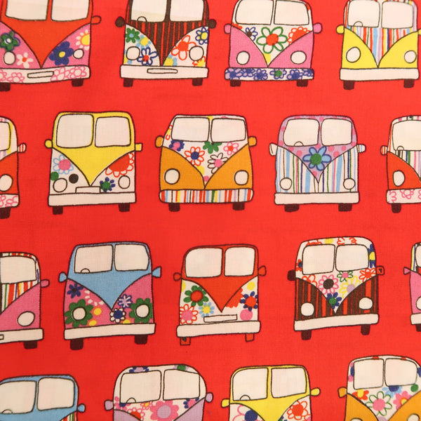 Cute Bus Print Fabrics for Kids Blanket Cover - Red, Green, Purple