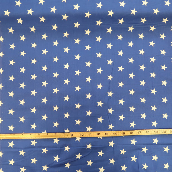 American Flag Star Print Fabric - Blue Cotton