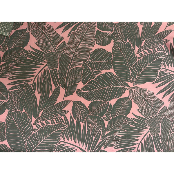 Modern Leaf Print Poly Cotton Hawaiian Fabric | Pink - Muumuu Outlet