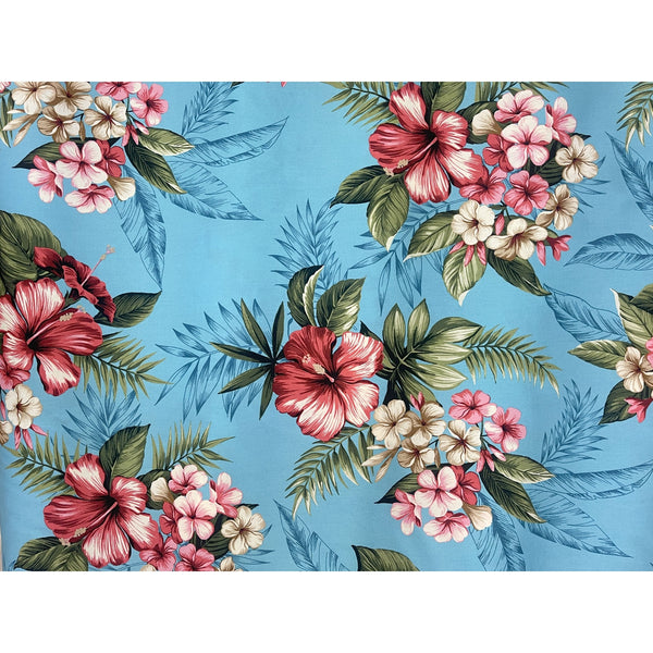 Hibiscus Print Cotton Fabric | Blue - Muumuu Outlet