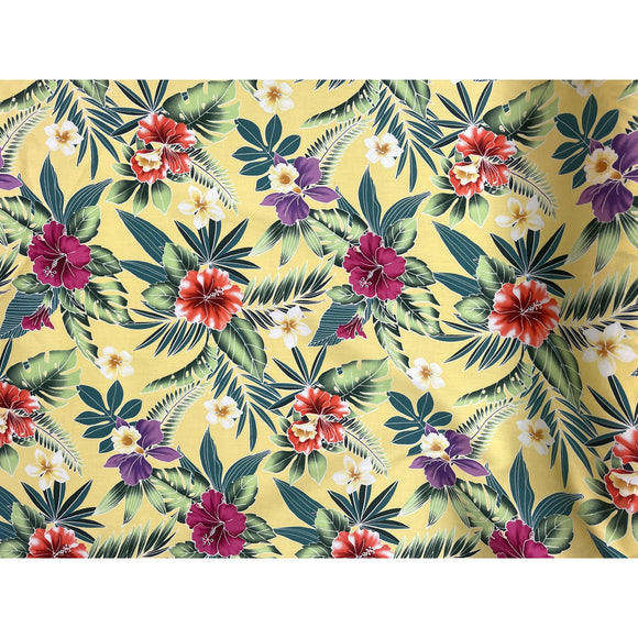 Small Hibiscus Print Cotton Hawaiian Fabric | Yellow - Muumuu Outlet