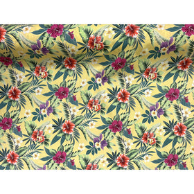 Small Hibiscus Print Cotton Hawaiian Fabric | Yellow - Muumuu Outlet