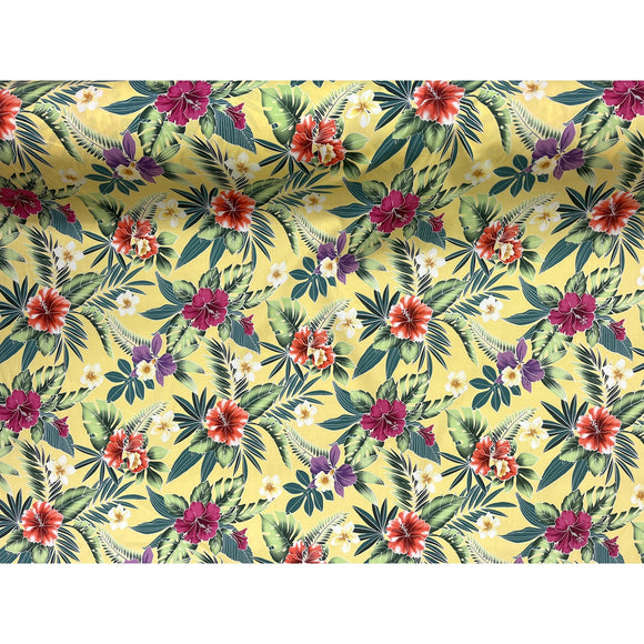 Small Hibiscus Print Cotton Hawaiian Fabric | Yellow - Muumuu Outlet