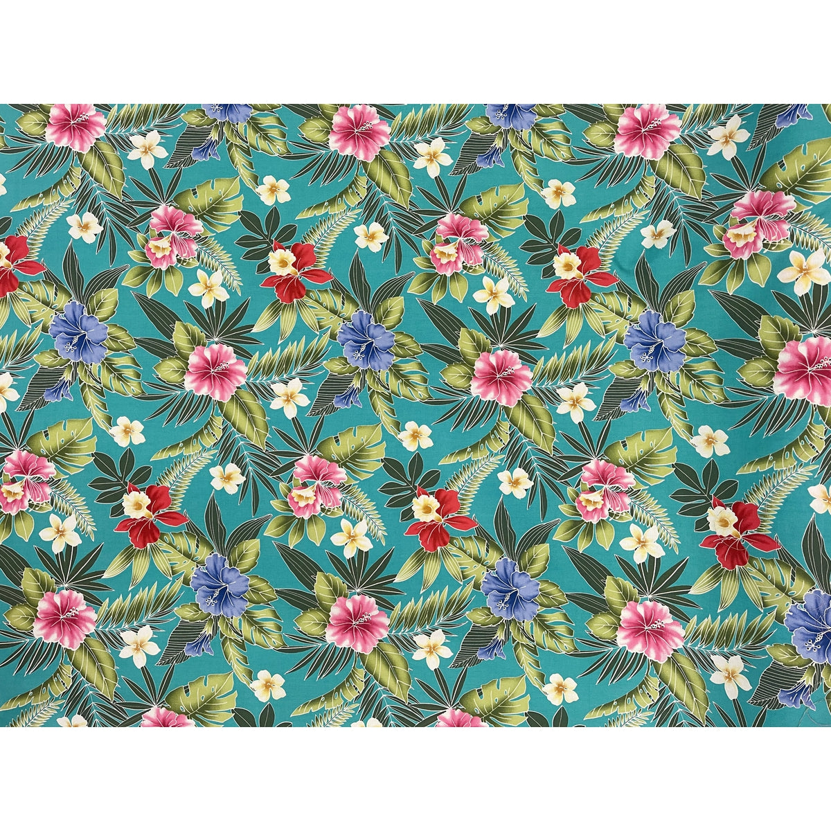 Small Hibiscus Print Cotton Hawaiian Fabric | Green - Muumuu Outlet