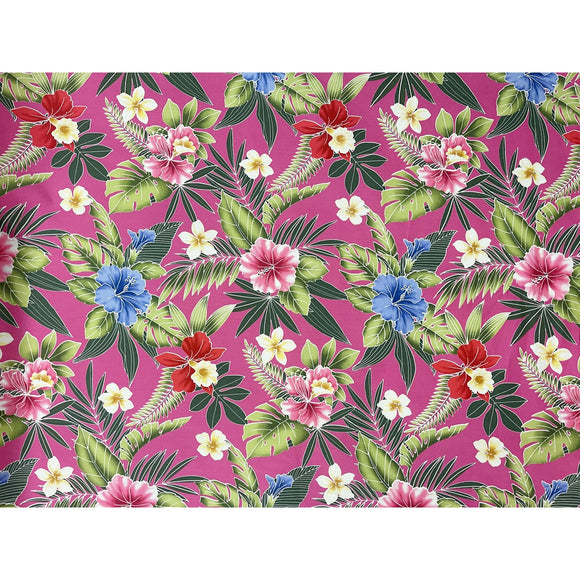 Small Hibiscus Print Cotton Hawaiian Fabric | Pink - Muumuu Outlet