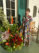 Vintage Inspired Hibiscus Print High Neck Muumuu-Dark Red 8221-6