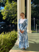 Vintage Blue White Lace Trim Vintage Long Sleeve Traditional Hawaiian Dress 6761/750-1