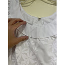 White Beach Wedding Dress with White Hawaiian Print | Crew Neck Puff Sleeve Tiare Flower print Hawaiian dress 992-8