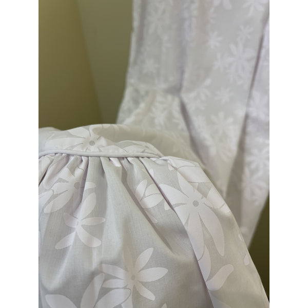 White Beach Wedding Dress with White Hawaiian Print | Crew Neck Puff Sleeve Tiare Flower print Hawaiian dress 992